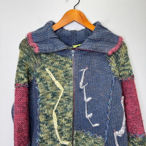 Save the Queen Chunky Knit Wool Mohair Blend Longline Cardigan Sweater Size XL - Picture 3 of 14